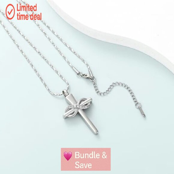 Stainless Steel Infinity Cross Cremation Necklace Memorial Keepsake Jewelry - Picture 7 of 8
